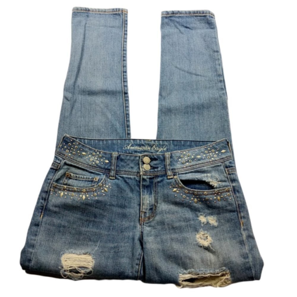 American Eagle Skinny Jeans Size 4 Medium Wash Distressed